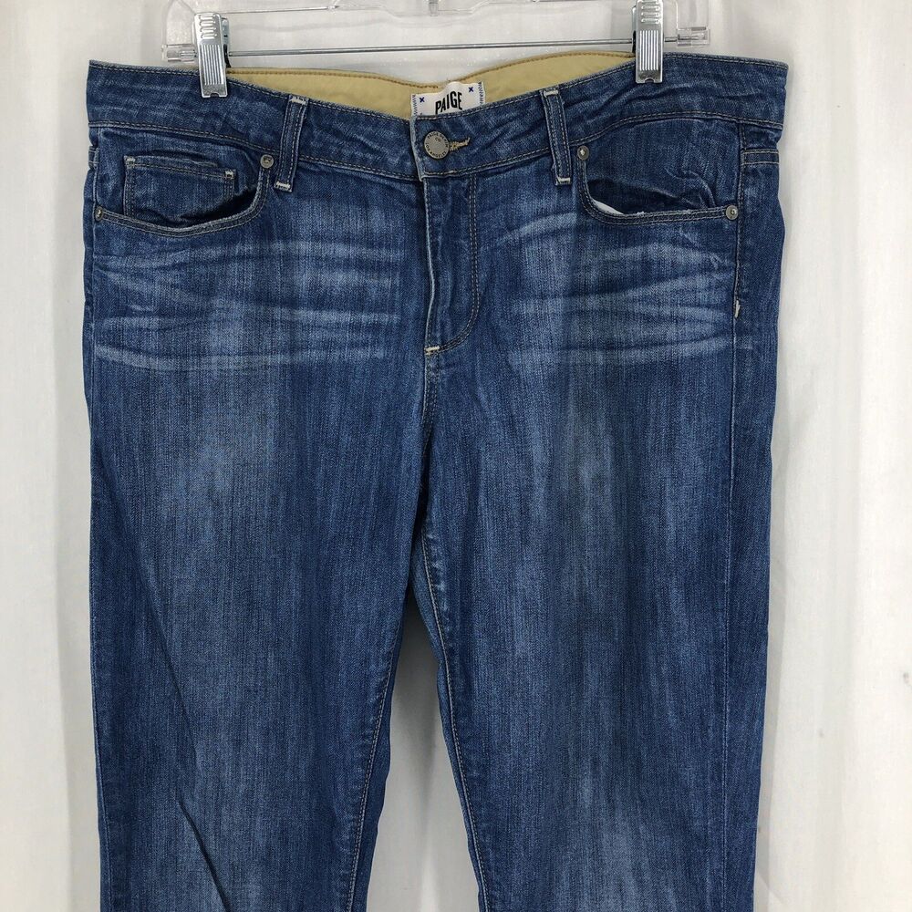 Paige Skyline Ankle Peg Medium Wash Blue Stretch Denim Jeans 32 (36x30) USA